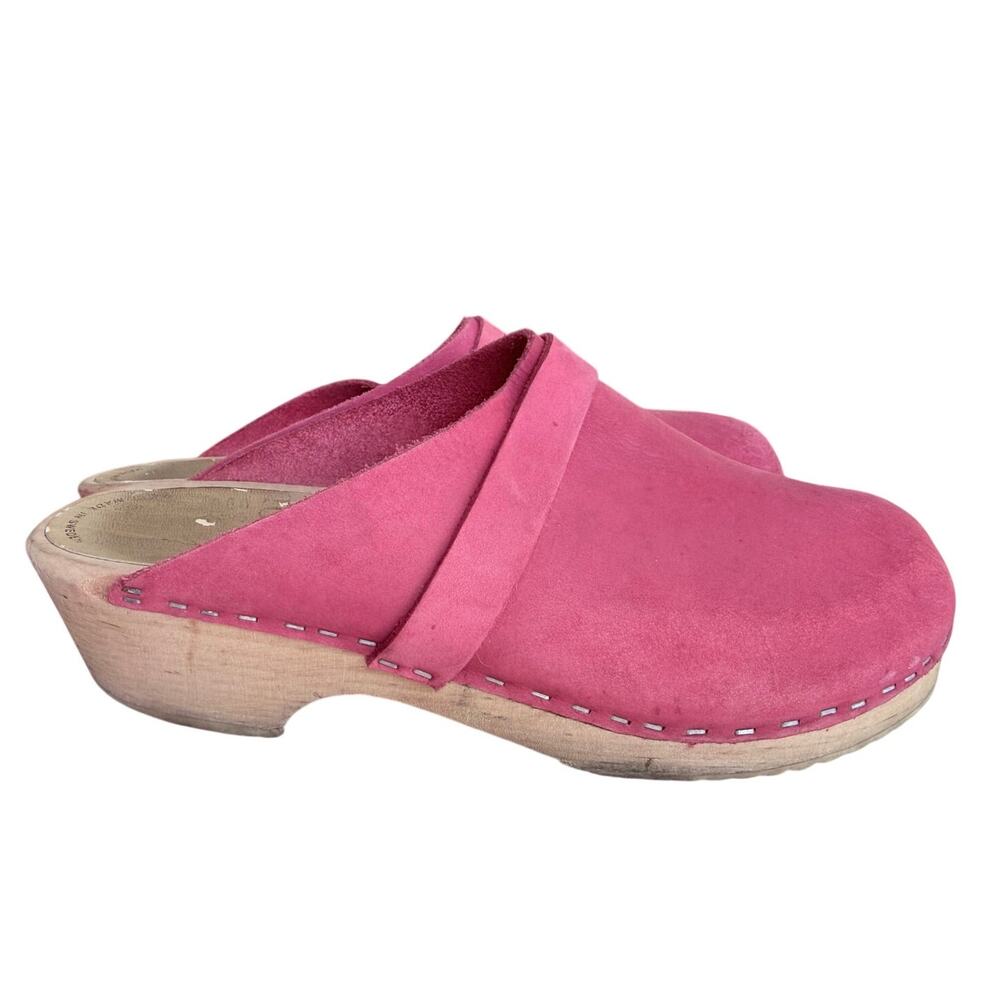 Swedish Skåne Toffeln Leather Wooden Sole Clogs Sz 37 Red Farmers Market Comfy